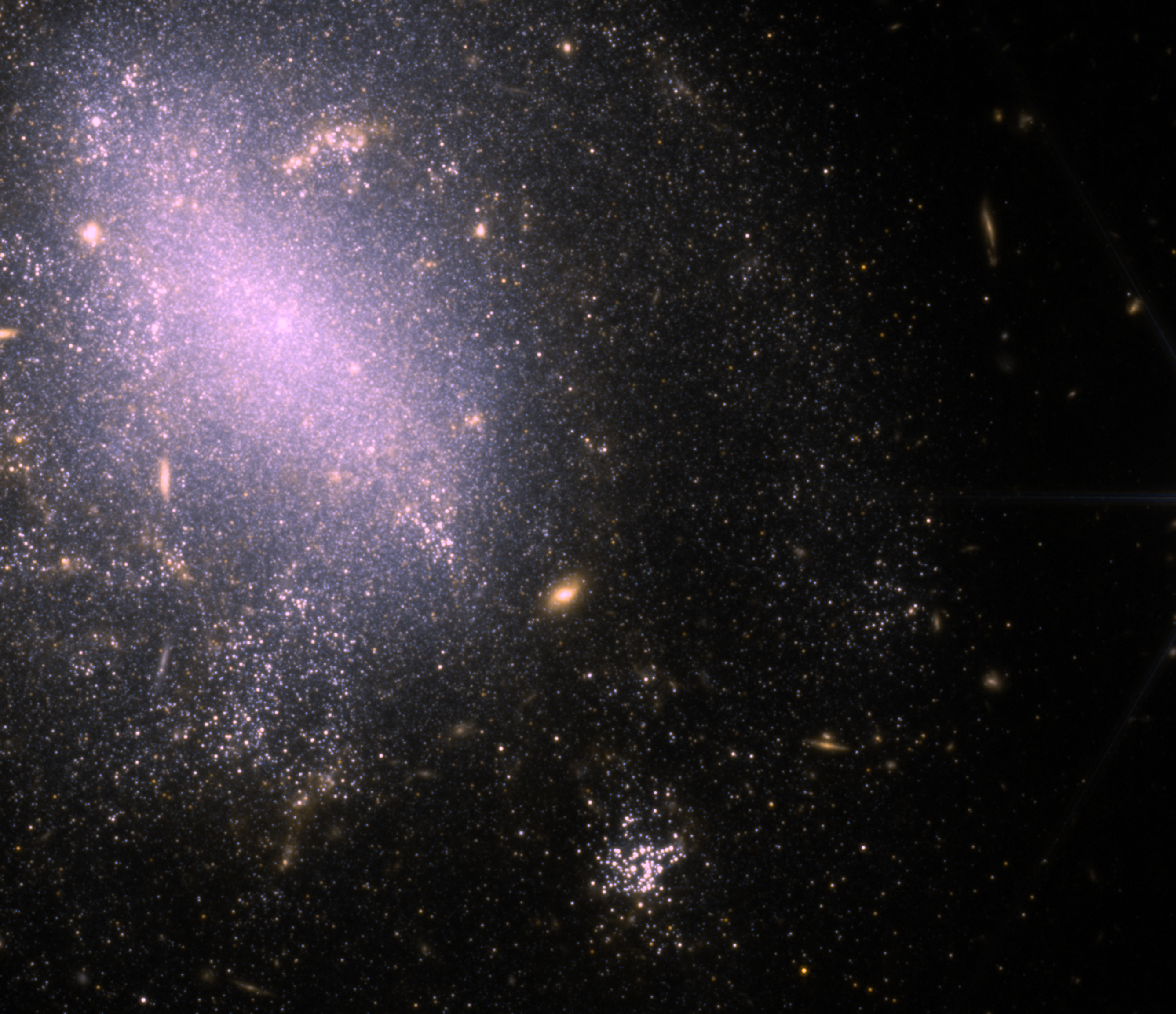 A James Webb Space Telescope (JWST) infrared image of the galaxy NGC 4141 containing the fast radio burst FRB 20250316A. This FRB was discovered March 16, 2025 using the CHIME Outrigger array. Within the image is a faint infrared source located close to the position of the FRB. This may be the binary companion of a neutron star that produced the FRB or fading light from an energetic outburst that produced the FRB. If NIR-1 is unrelated to the FRB, the young massive stars surrounding the FRB location also point to a neutron star origin.Credit: NASA/ESA/CSA/CfA/P. Blanchard et al.; Image processing: CfA/P. Edmonds