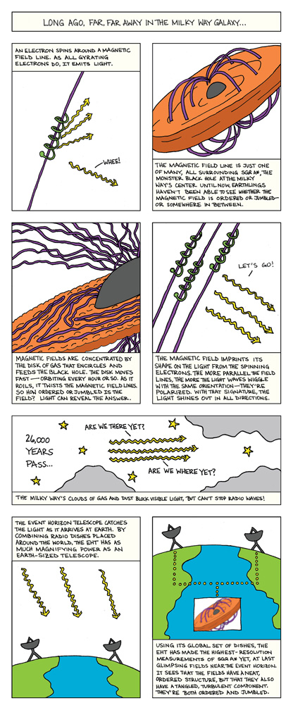 A delightful comic illustrates how the Event Horizon Telescope can measure magnetic fields at our galaxy's core.