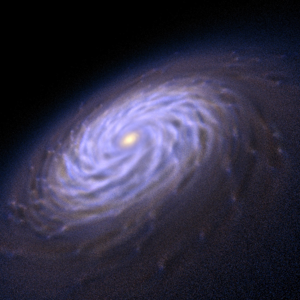 Powerful new computer simulations are allowing astronomers to understand how spiral arms in galaxies form and survive. These simulations suggest that the arms arise as a result of the influence of giant molecular clouds - star forming regions or nurseries common in galaxies. Introduced into the simulation, the clouds act as "perturbers" and are enough to not only initiate the formation of spiral arms but to sustain them indefinitely. In this frame from one such simulation, more than 100 million "stellar particles" form the familiar shape of a spiral galaxy. The full animation has been posted online.