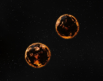 Two neutron stars spinning and colliding.