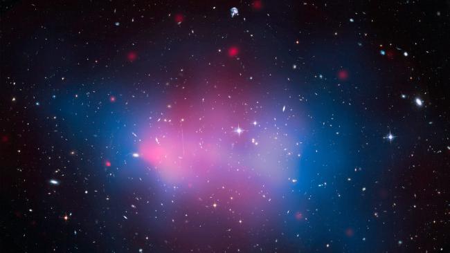 A galaxy cluster nicknamed "El Gordo" about 7 billion light years from Earth.