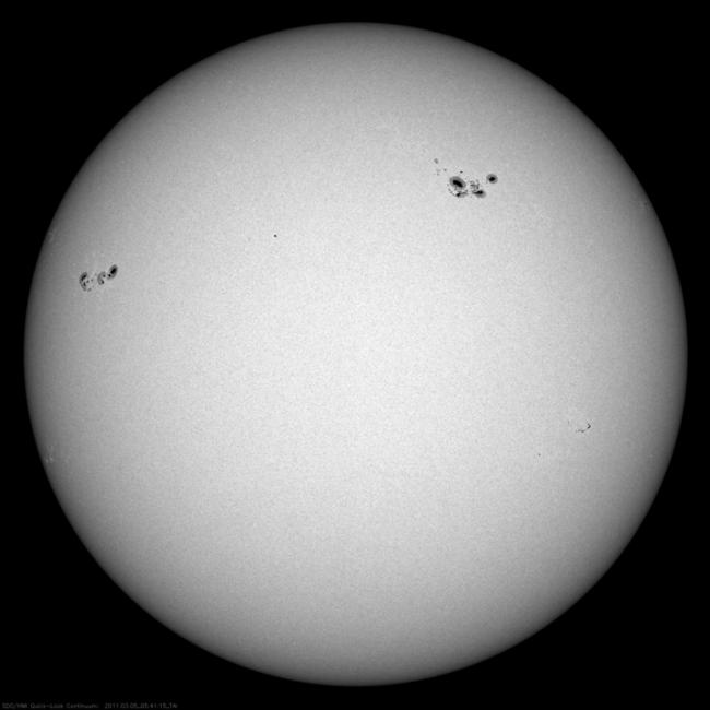 Solar Dynamics Observatory image of two large sunspot groups